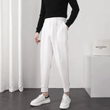 BONSIR  -  Men Casual Pants Elastic Waist Small Feet Korean Fashion Slim Pleated Tapered Male Blazer Pants Trousers Streetwear