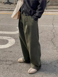 BONSIR  -  American Sle Cotton Linen Workwear Pants Men Loose Straight Leg Floor Length f Elastic Buttoned Linen Breathable Suit