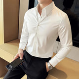 Bonsir High Quality Solid Color Large Collar Shirts 2024 Autumn  Long Sleeve Slim Fit Social Party Shirt Formal Casual Business Tuxedo
