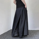 Bonsir Mens Japanese Dark Knight Style Skirt Pant Essential Couples Retro High-Waisted Double-Layer Wide-Leg Slit Casual Pants For Men