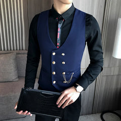 Bonsir Latest Style Double Breasted Men Suit Vest Gold Button Slim Fit Formal Groom Wedding Vest Streetwear Sleeveless Vest Jacket