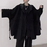 Bonsir Mens Hooded Windbreaker Dark Gothic Style Cape Sweater Streetwear Y2k Rope Decoration Personality Jacket Men'S Clothing 2024