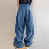 BONSIR  -  Men Pants Solid Color High Waist Pleated Button Casual Trousers Men Streetwear Loose Joggers Fashion Male Long Pants