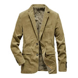 BONSIR  -  New Spring and Autumn Style European and American Men's Corduroy Casual Solid Color Lapel Single-breasted Slim-fit Suit Jacket.