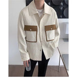 BONSIR  -  Men Casual Loose Retro Shirt Color Block Long Sleeve Patchwork Design Trendy Coat