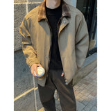 BONSIR  -  The Plaid-Trim Bomber | Men's Plus-Size Maillard Shacket for Urban Layering M-5XL High-quality Men's Spring and Autumn Jacket