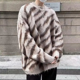 BONSIR  -  Hong Kong style lazy striped contrasting sweater for men in autumn and winter fashion brand versatile casual loose jacket