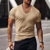 BONSIR  -  New Cotton Men T-shirt V-neck Fashion Design Slim Fit Soild T-shirts Male Tops Tees Short Sleeve T Shirt For Men