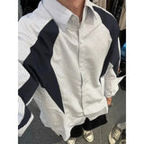 BONSIR  -  Spliced Striped Long-sleeved Shirt for Men's Autumn High-end Handsome Casual Shirts