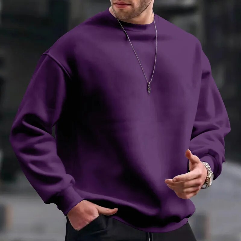 Bonsir Autumn Solid Liner Fleece Sweatshirts Casual Men Long Sleeve O-Neck Pullovers Hoodie Winter Soft Clothing Loose Pullovers