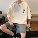BONSIR  -  Number 7 Print Cotton T Shirt Men Oversized T Shirt Summer Short Sleeve Tee Shirts Ins Tops Streetwear Versatile Couple Clothes