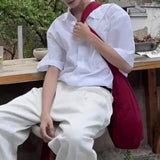 BONSIR  -  College Style Youth Wear Short-Sleeved Shirt Men 2025 Summer New Fashion High-End Handsome Casual Solid Color Y2k White Shirt
