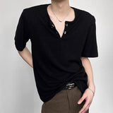 Bonsir Mens Metal Buckle Design T-Shirt Streetwear Fashion Casual Breathable All-Match Personality Tops Men'S Clothing Summer New
