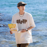 BONSIR  -  Foaming Printing T Shirt Men Women American Retro Loose Summer Casual Letter Print Tee Street Sports Round Neck Half Sleeve Tops