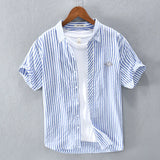 BONSIR  -  New Summer Men's Short Sleeve Shirt Fashion Thin Loose Half Sleeve Casual Youth Stripe Shirt Tops