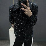 Bonsir Mens Shirts Night Sky Print Shirts Summer Streetwear Light Breathable Campus Performance Long Sleeve Tops Men'S Clothing