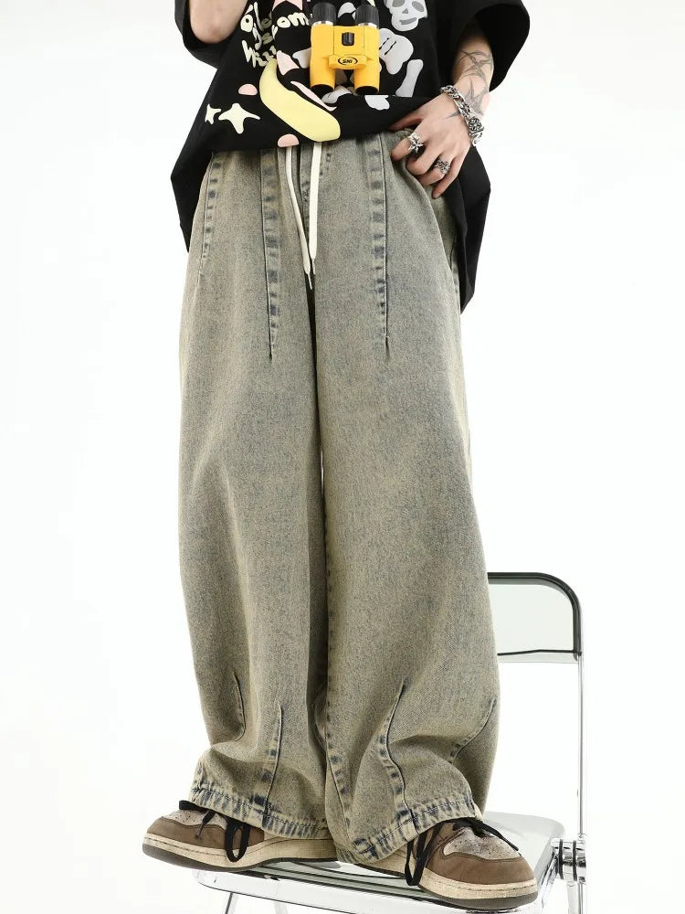 Bonsir Baggy Jeans Trousers Male Denim Pants Black Wide Leg Pants Men's Jeans Oversize Cargo Korean Streetwear Hip Hop Harajuku