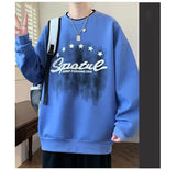 BONSIR  -  Young Style Spliced Sweatshirts Autumn Winter Fleece O-Neck Men's Clothing Loose Letter Printed Korean Basic Long Sleeve Hoodies