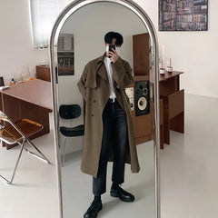 Bonsir Trench Men Coat British Style Solid Double Breasted Oversize Leisure Long Coats Stylish Outwear Hombre Korean Style Windbreaker