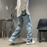 Bonsir High street vibe American trousers, male minority design sense, splicing jeans, overlapping stripes, floor length straight