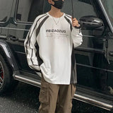 Bonsir Mens T-Shirt Splicing Alphabet American Street Clothing Long Sleeve T-Shirt Autumn Gym Sports Harajuku Vintage Sportswear Unisex