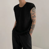 BONSIR  -  Y2K Style Hollow Out Knitted Tank Tops Men Summer New Fashion Streetwear O Neck Sleeveless Knit Vest Leisure Mens Knit Camisoles