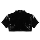 Bonsir Mens Sexy Glossy Leather Short-sleeved Shirt Erotic Shaping Sheath Latex Tops Casual T-shirts Shiny Short Leather Jacket Sexi