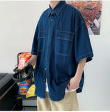 BONSIR  -  Summer Casual Denim ort Sve irt Men Versatile Trendy Waed Five Sve Workwear Jaet Loose Fit Multi ket Jeans