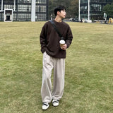 BONSIR  -  Maillard coffee-colored pullover sweater men's autumn and winter lazy style high-end Korean round neck knitted base shirt