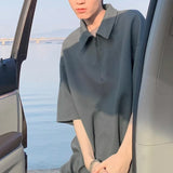 BONSIR  -  Unisex Oversized Half-Zip T-Shirt - Comfortable  Stylish Couple Tee for Everyday Wear Waffle Oversized Comfort & Modern Street