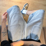 Bonsir Summer New High Street Casual Versatile Denim Capris Elastic Waist Men's Korean Style Loose Wide Leg Large Pocket Shorts