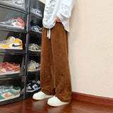 BONSIR  -  High Steet Solid Corduroy Pants Men Casual Baggy Pleated Pants Loose Joggers Autumn Wide Leg Trousers American Sensual Pants Men