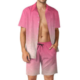 BONSIR  -  Ombre Print Men Sets Neon Orange Pink Casual Shorts Vacation Shirt Set Summer Hawaii Design Suit Short Sleeve Oversized Clothing