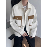 BONSIR  -  Men Casual Loose Retro Shirt Color Block Long Sleeve Patchwork Design Trendy Coat