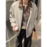 BONSIR  -  The Plaid-Trim Bomber | Men's Plus-Size Maillard Shacket for Urban Layering M-5XL High-quality Men's Spring and Autumn Jacket
