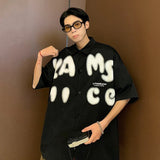 BONSIR  -  Summer Fashion Letter Print Men Shirts Casual Short Sleeve Trend Oversized Korean Streetwear Shirts Retro Loose Y2k T Shirt