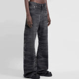 Bonsir Streetwear Washed Water Wave Patterned Micro Flared Jeans for Men Straight Pantalones Hombre Casual Baggy Denim Trousers