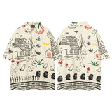 BONSIR  -  Summer Mens Hawaiian Beach Shirt Vintage Cartoon Graffiti Hawaii Blouse Men Harajuku Streetwear Fashion Casual Aloha Shirts Male