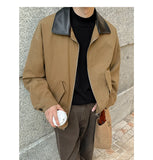 BONSIR  -  Fall Short-Length Bomber | American Retro Shacket W/ PU-Leather Collar - Relaxed Plus Sizing M-5XL