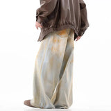 BONSIR  -  Wasteland style niche design yellow mud jeans men's American high street drape straight floor pants wide-leg pants