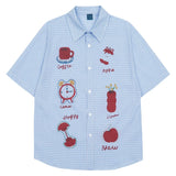 BONSIR  -  Fun Print Plaid Shirts Mens Streetwear Harajuku Cotton Casual Blouse Men Summer Preppy Style Oversized Short Sleeve Shirts Male