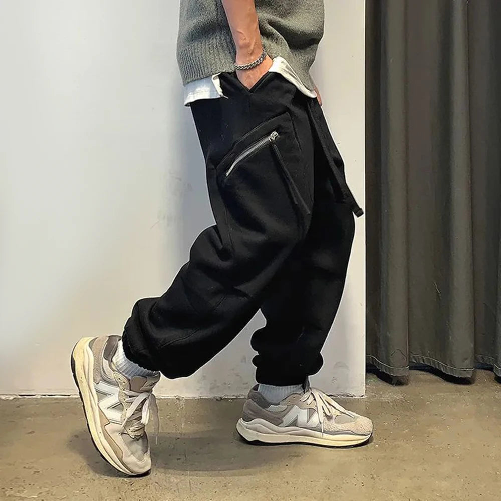 Bonsir Cargo Joggers Mens Casual Straight-Leg Contrasting Casual American Cotton Loose Cargo Pants Street Fashion Sweatpants For Men