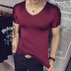 Bonsir New 5 Colors Short Sleeve T-Shirt Men Slim Fit Camiseta Masculina Social Club Outfits Solid Color Mens T Shirts Tee Shirt Homme