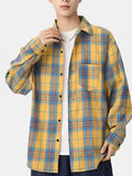 BONSIR  -  American Men's Spring and Autumn Plaid Shirts, Handsome and High-End Long-Sleeved Shirts, Trendy and Versatile Loose Tops