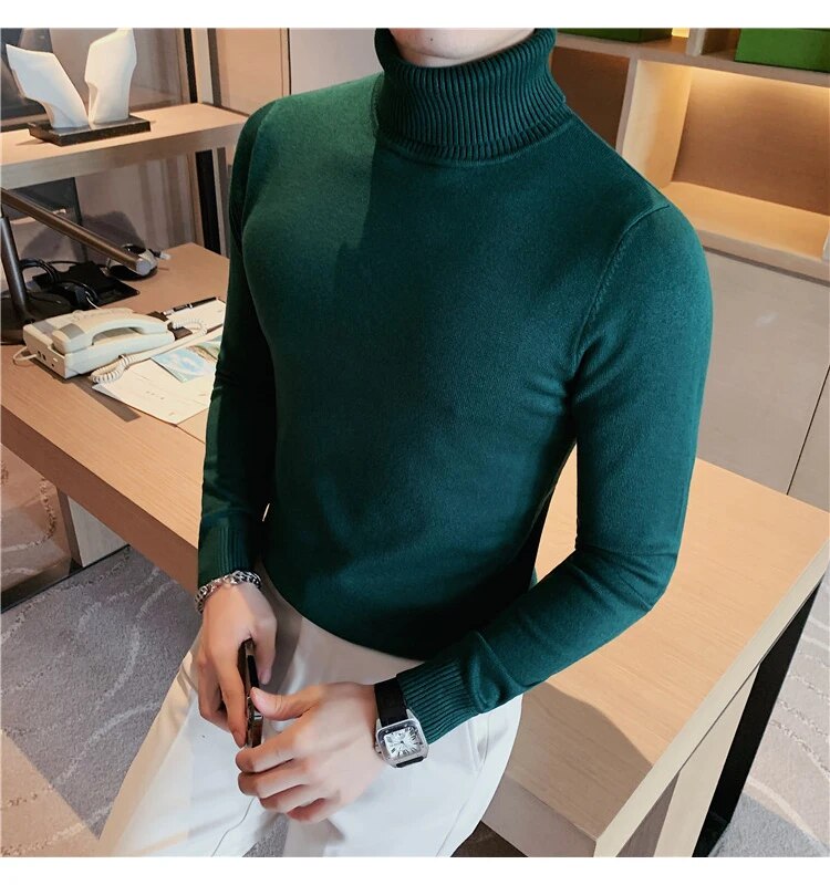 Bonsir New Fall/Winter Male Sweaters High-Necked Knitwear Shirt British Style Casual Business Pullover Men Casual Sweaters S-4XL