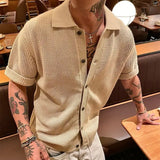 BONSIR  -  Men's Vintage Knitted Polo Shirt Summer Short Sleeve Cotton-Blend Breathable Old Money Style Luxury Texture Top