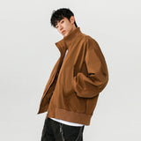 BONSIR  -  Stylized heavy industry ribbed stand collar American high street stand collar jacket baseball flight jacket men amber streamer