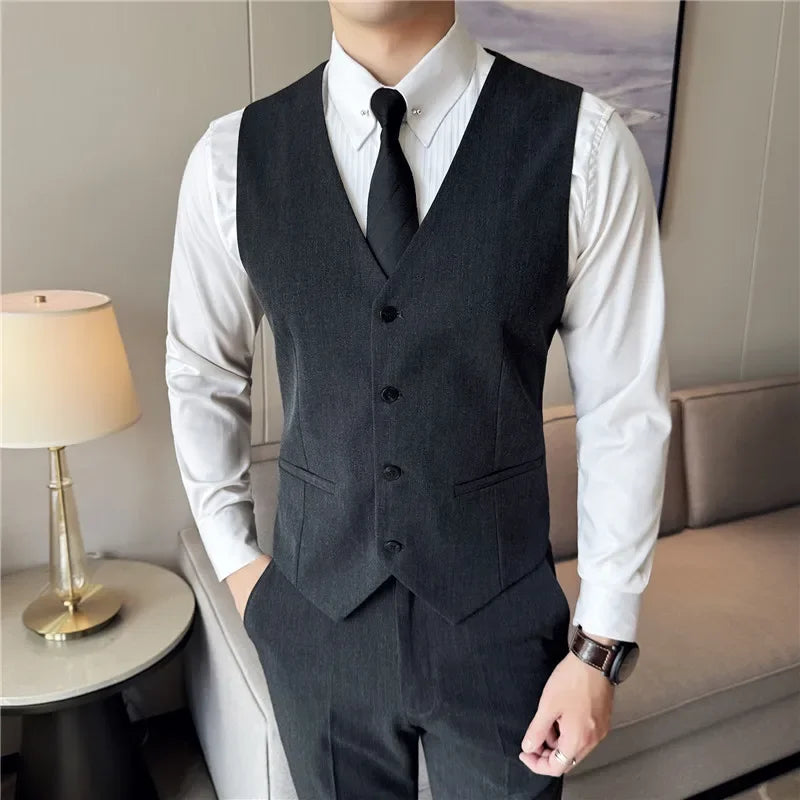 Bonsir 7XL ( Vest + Pants) Men Luxury Fashion Business Slim Single-breasted Men Suit Vest 2 pieces Formal Groom Wedding Dress Vest Set