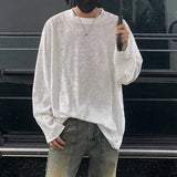 Bonsir Mens T-Shirt Mercerized Velvet Bright T-Shirt Autumn Fashion Streetwear Personality Niche Long-Sleeved Tops Men'S Clothing 2024