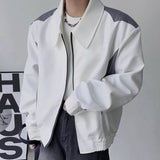 Bonsir Mens Jacket Contrast Color Motorcycle Jacket Japanese Harajuku Streetwear Casual Shoulder Pad Long Sleeve Top Men'S Clothing